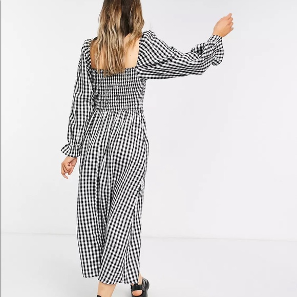 New Look shirred midi dress in black check - US 0 - Picture 2 of 7